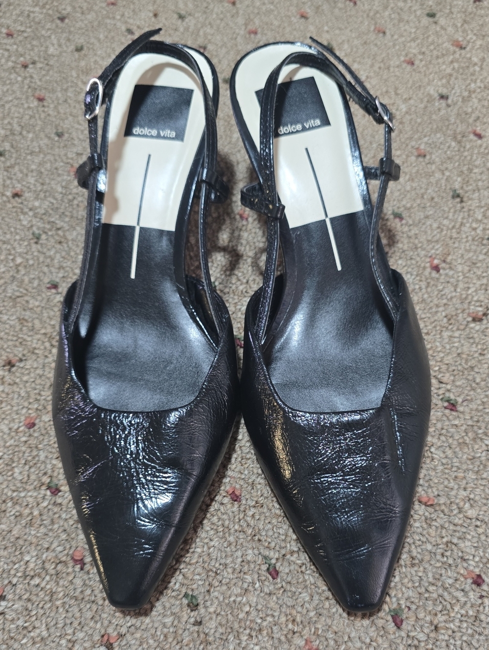 Dolce Vita Black Leather Pointed Slingback Pumps
